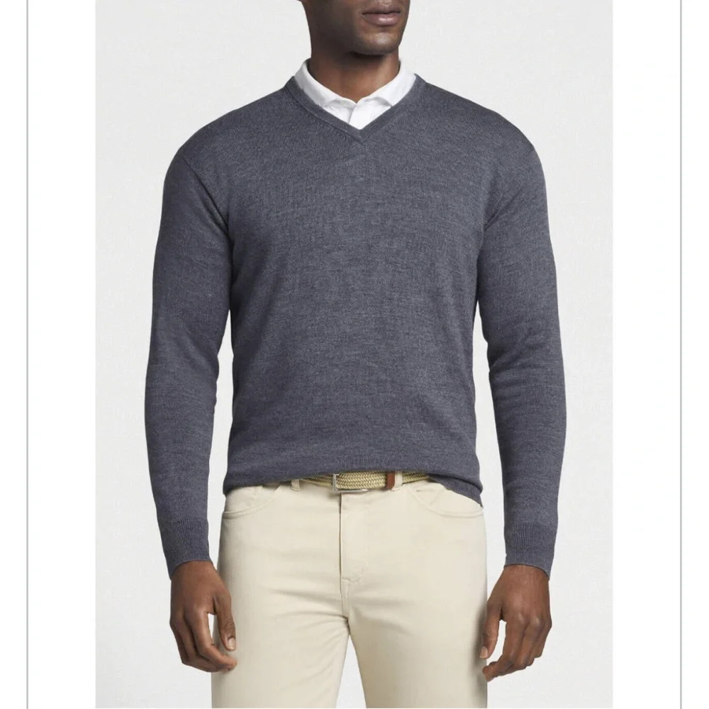 Peter Millar Sweater Mens Charcoal Gray Crown Soft V Neck Merino Wool Silk M - Picture 1 of 11